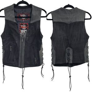 Vintage Milwaukee‎ Motorcycle Leather Suede Vest M Black Zip Lace Up Detail Moto